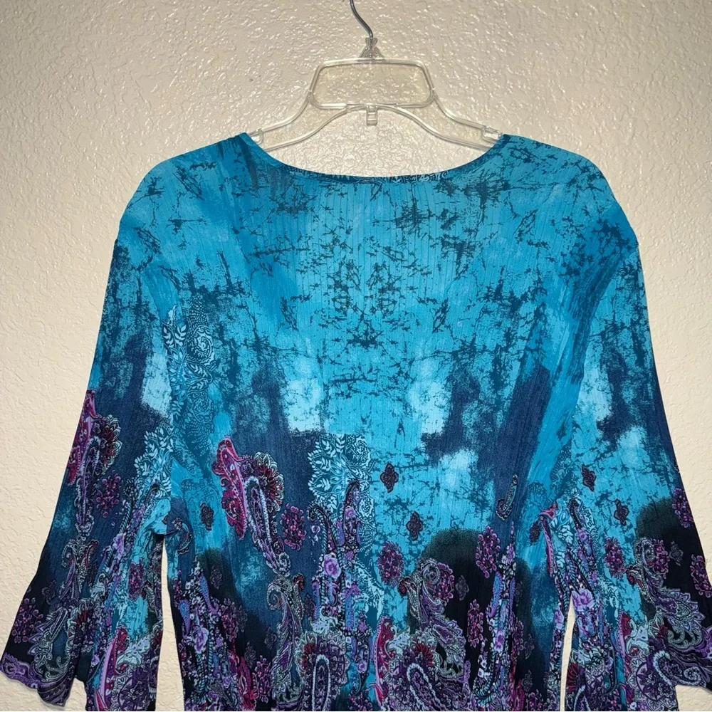 Maggie Barnes Catherines 1X Paisley Boho Tunic Top Beaded Bell Sleeve - Picture 9 of 16